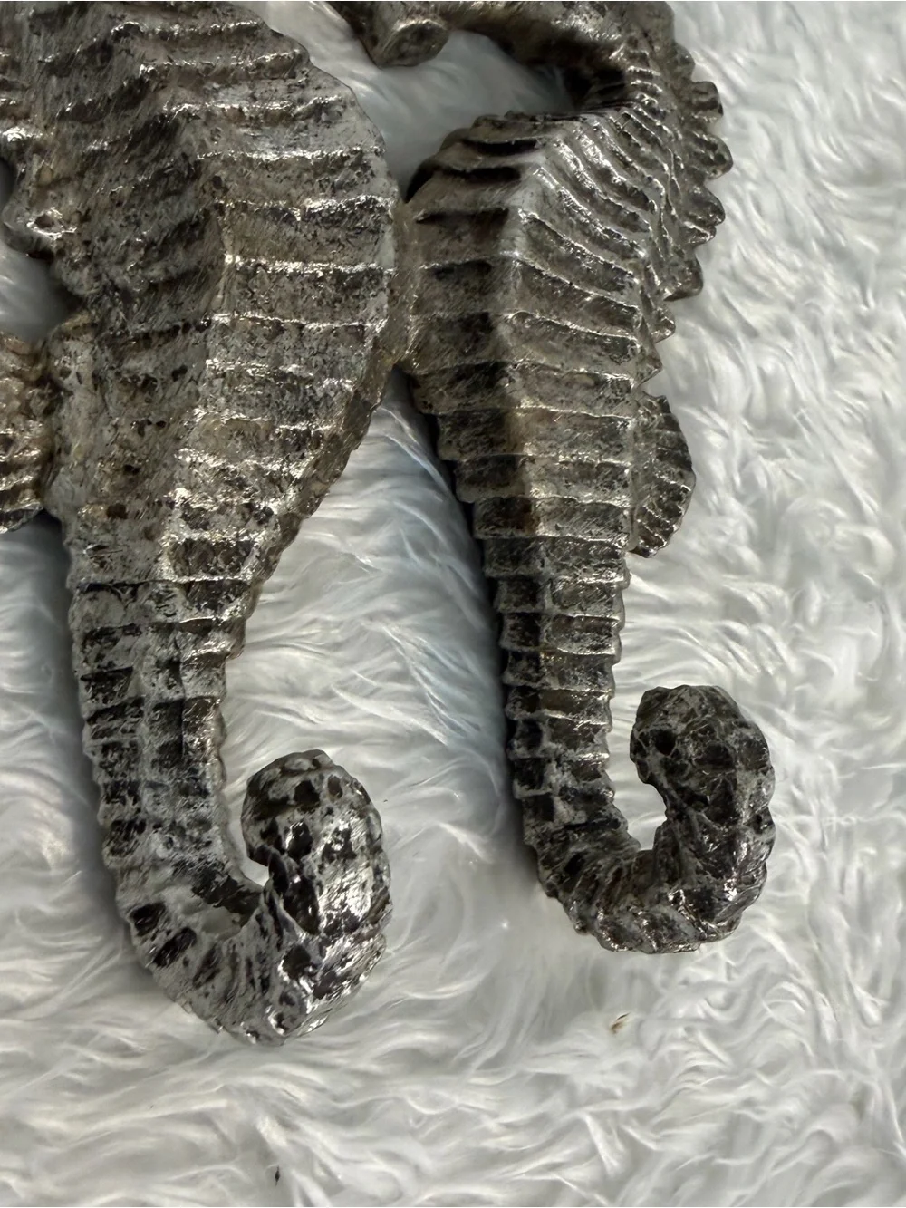 Nautical Decor: Silver Cast Iron Double Seahorse Wall Hook - Heart Shape